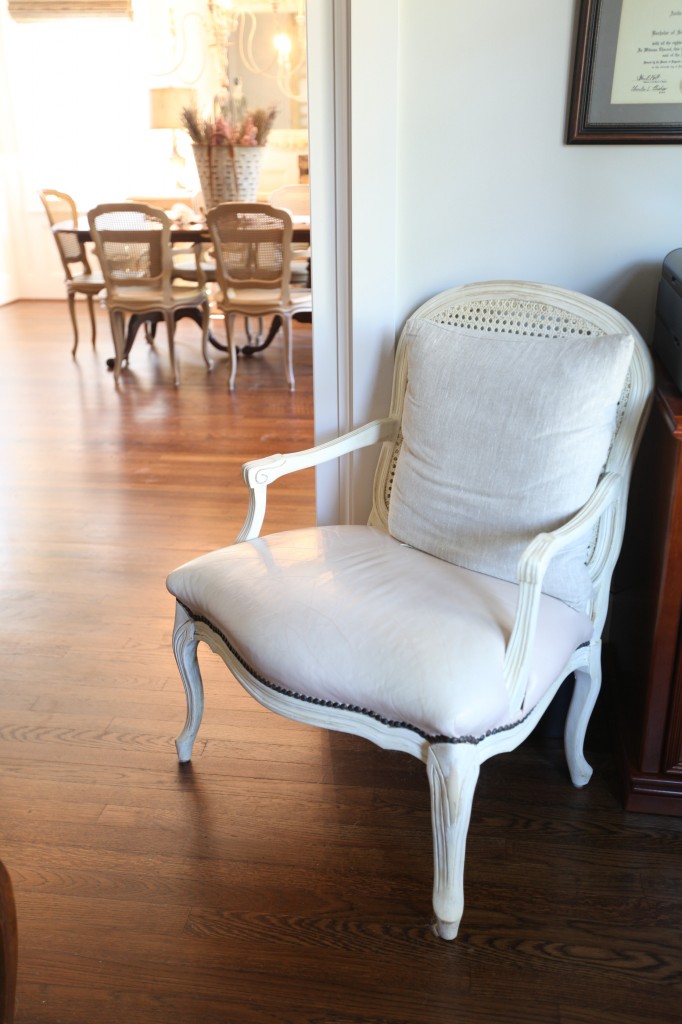 French chairs with leather seats and caned back