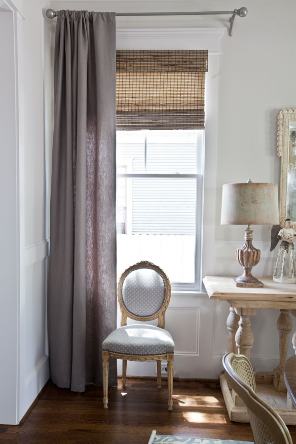 gray-linen-curtain-and-french-chair
