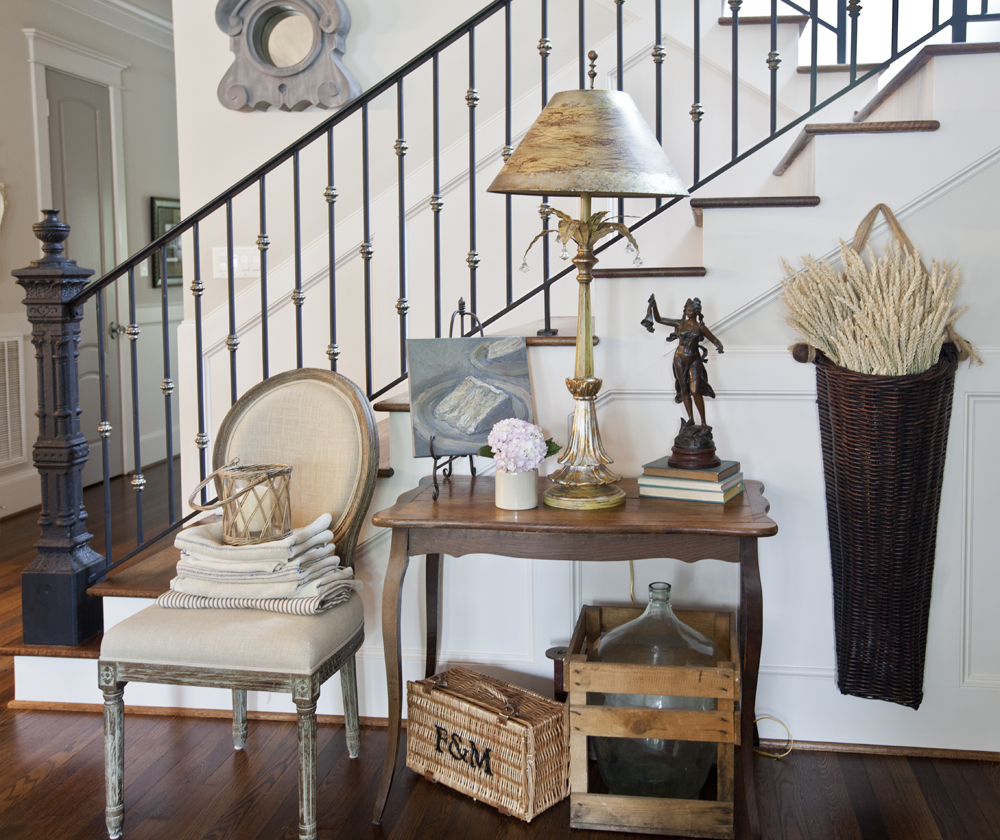 French-table-by-iron-stairs