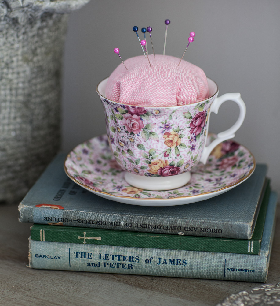 Tiny teacup pin cushion