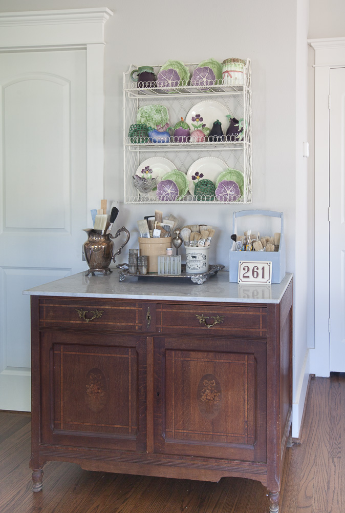 Budget friendly country French silver tray on buffet