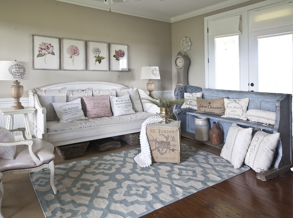 drop cloth in the farmhouse living room