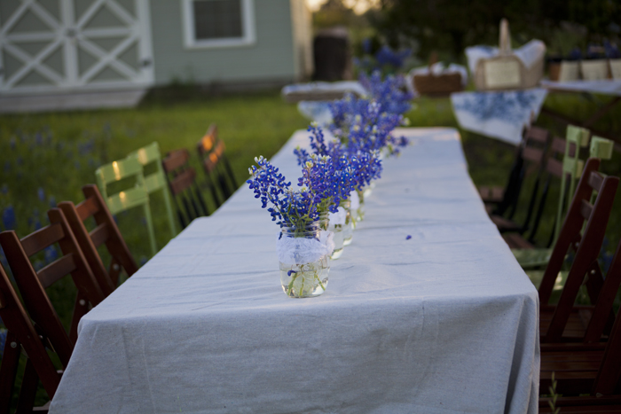drop cloth tablecloth on outdoor table