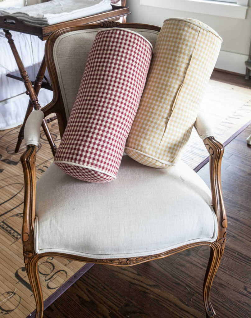 linen bolster pillows red and yellow