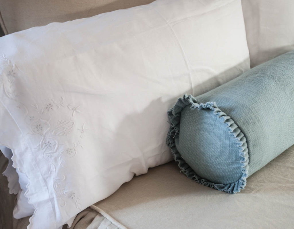 linen bolster pillow details