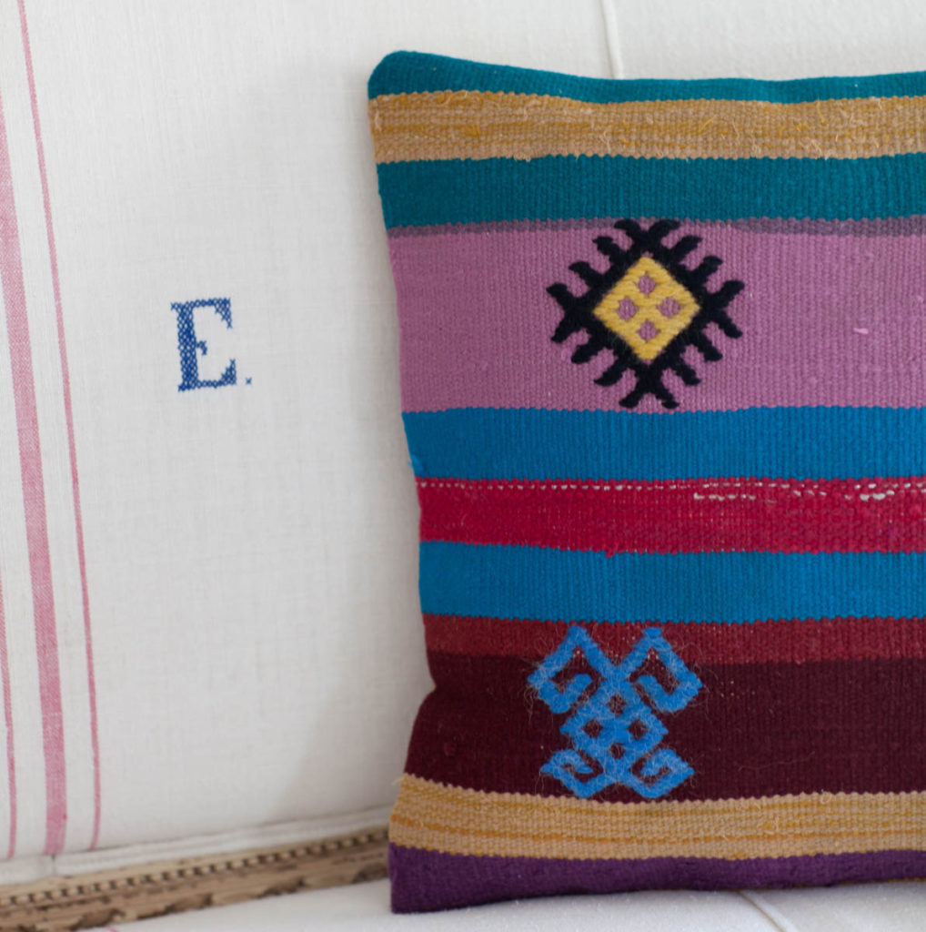 Kilim rugs made into pillows pink and blue