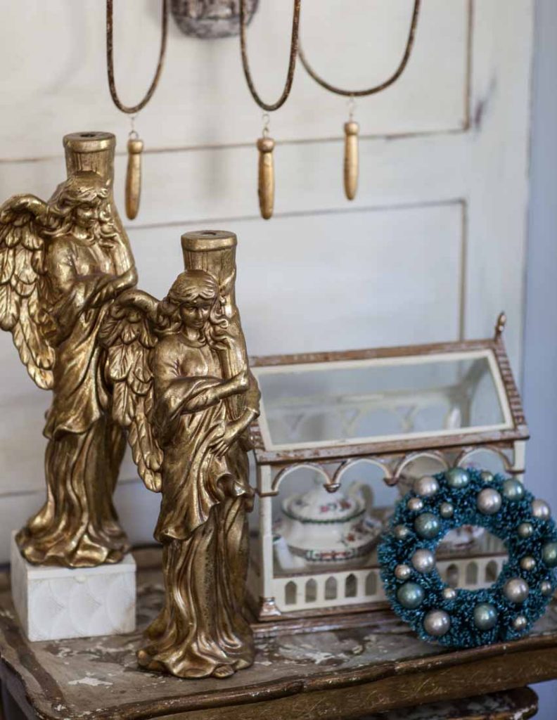 Country French Christmas gold angels pair