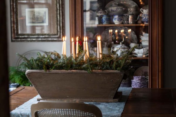 Christmas Décor with Candles and Greenery - Cedar Hill Farmhouse