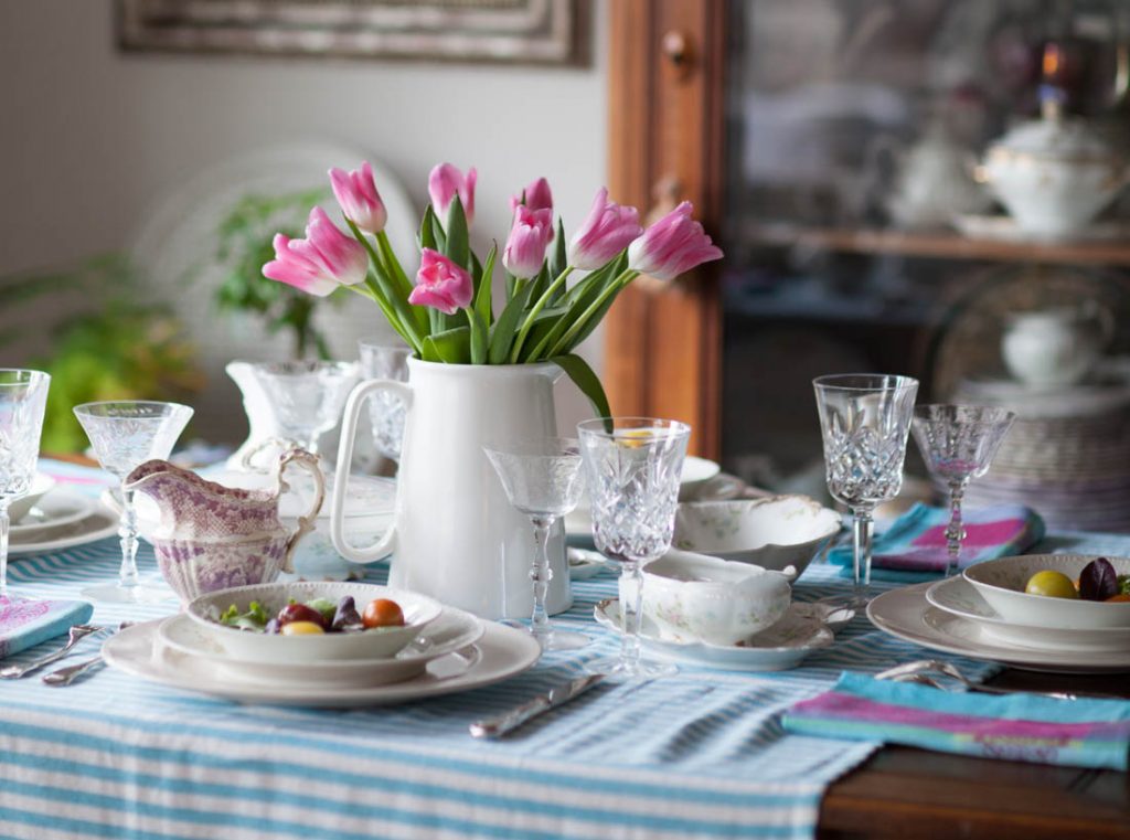 elegant colorful Easter table tulips