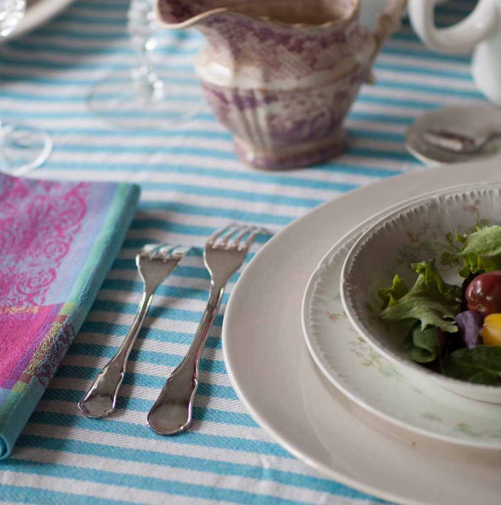 elegant colorful Easter table French silverware