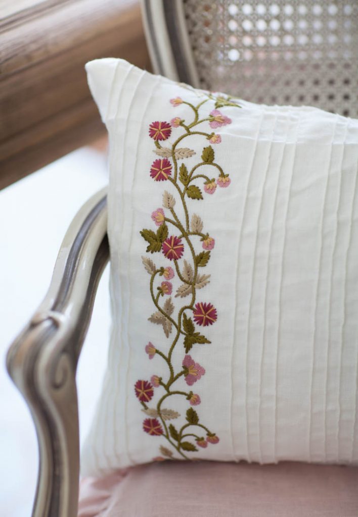 Pintuck pillow pink embroidery