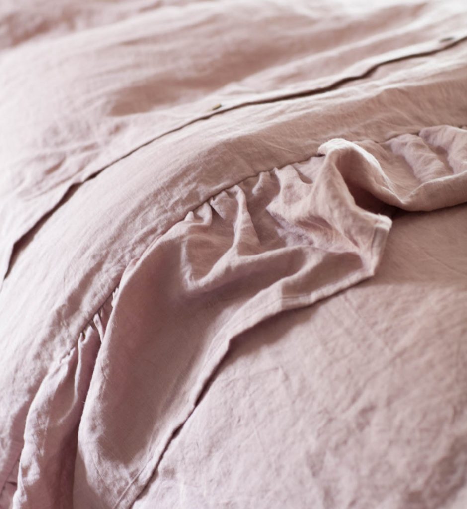 linen ruffled duvet close up