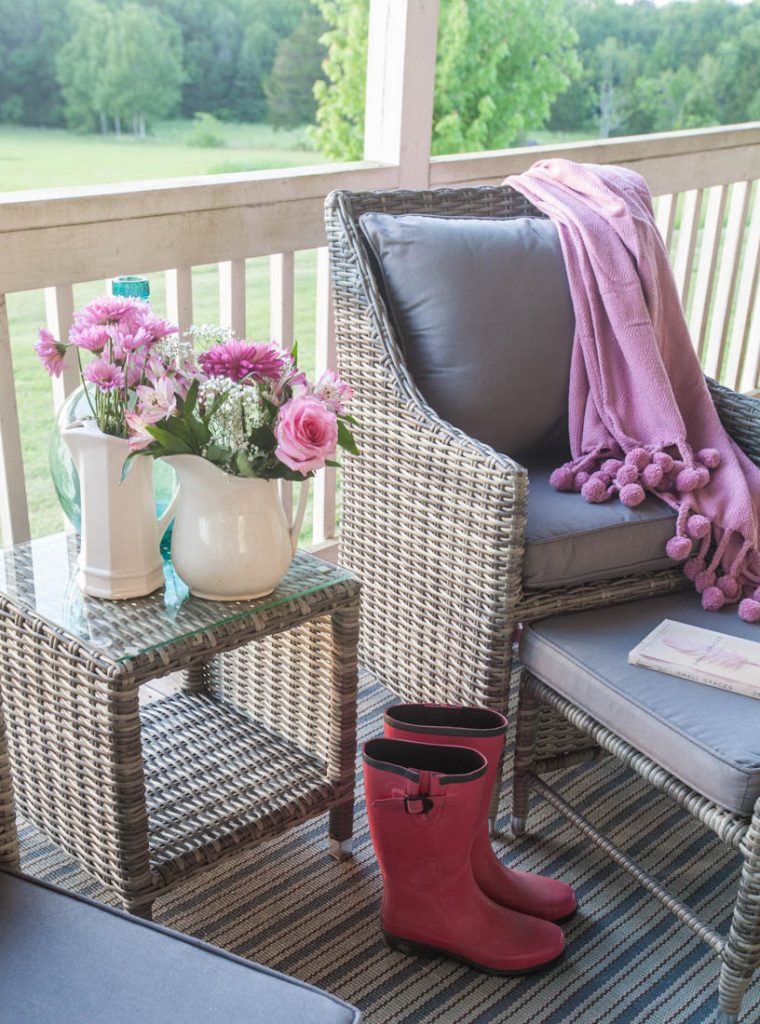 Porch refresh for summer pink throw