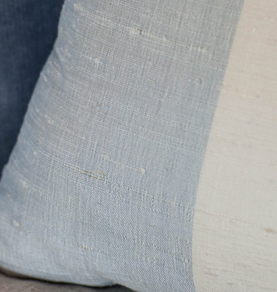 Silk Blue Striped Pillow details