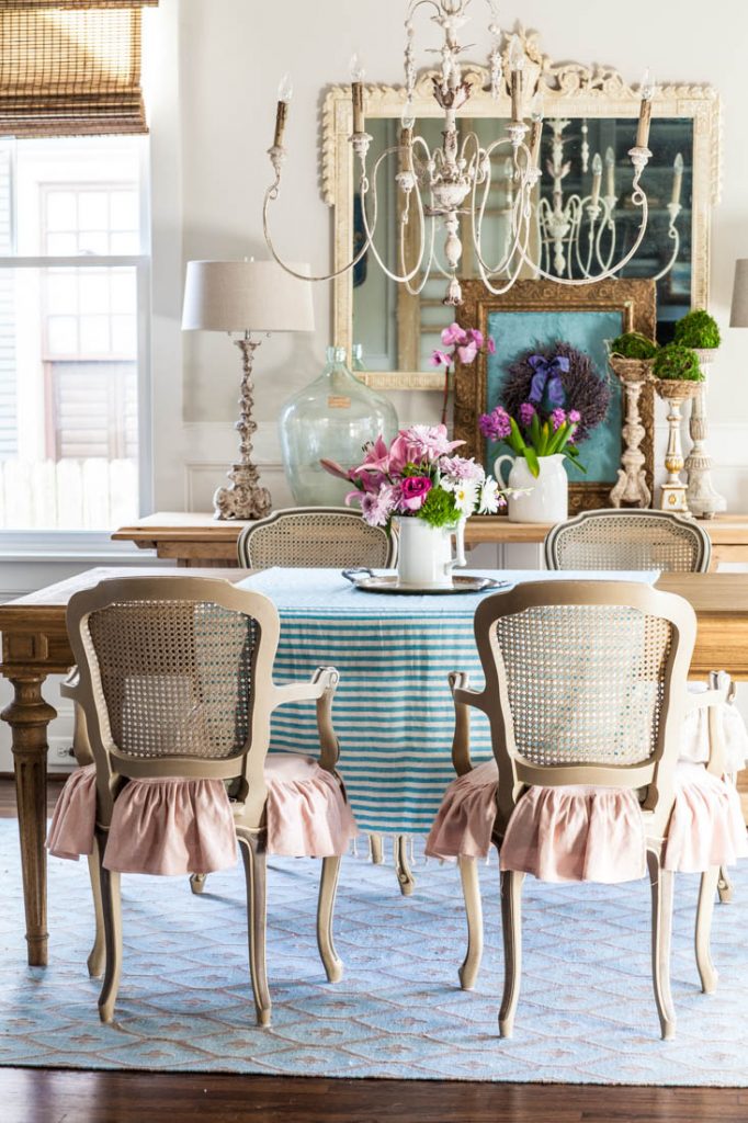 decorate for spring with a striped tablecloth