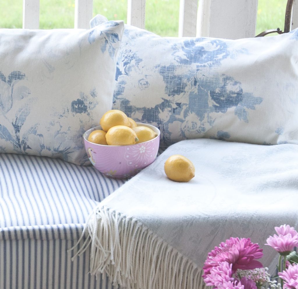 blue porch pillows floral